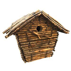 Twig Birdhouse With Log Cabin Design Vintage Décor Rustic Handmade Wooden CM2258